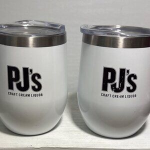 2 PJs Craft Cream Liquor Stainless Steel Insulated White Tumblers Clear Lids